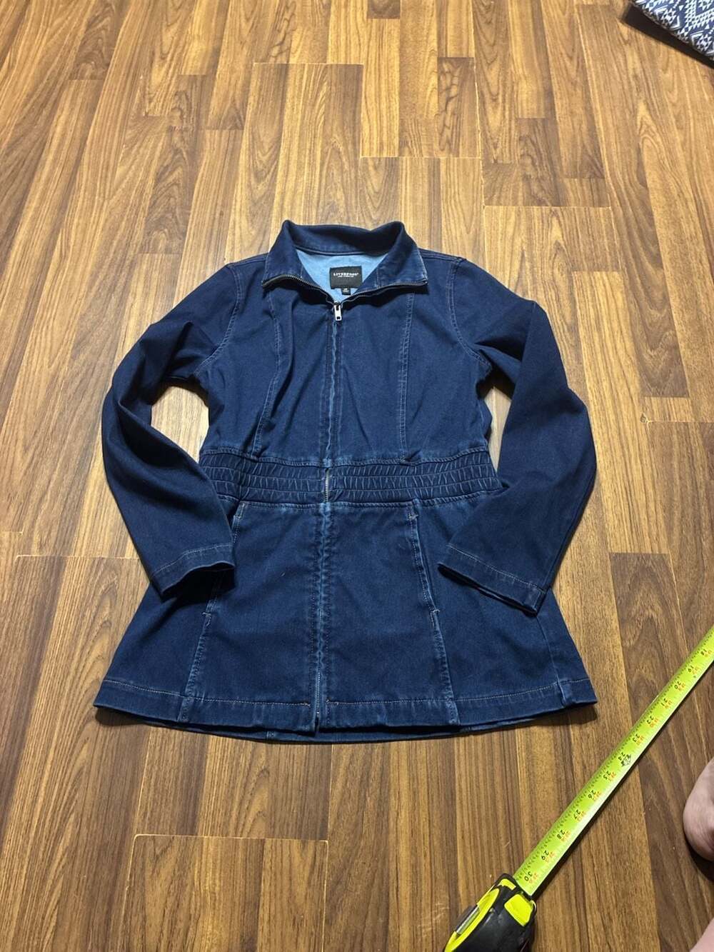 Liverpool Los Angeles Women's Dark Wash Denim Full-Zip Peplum Jacket